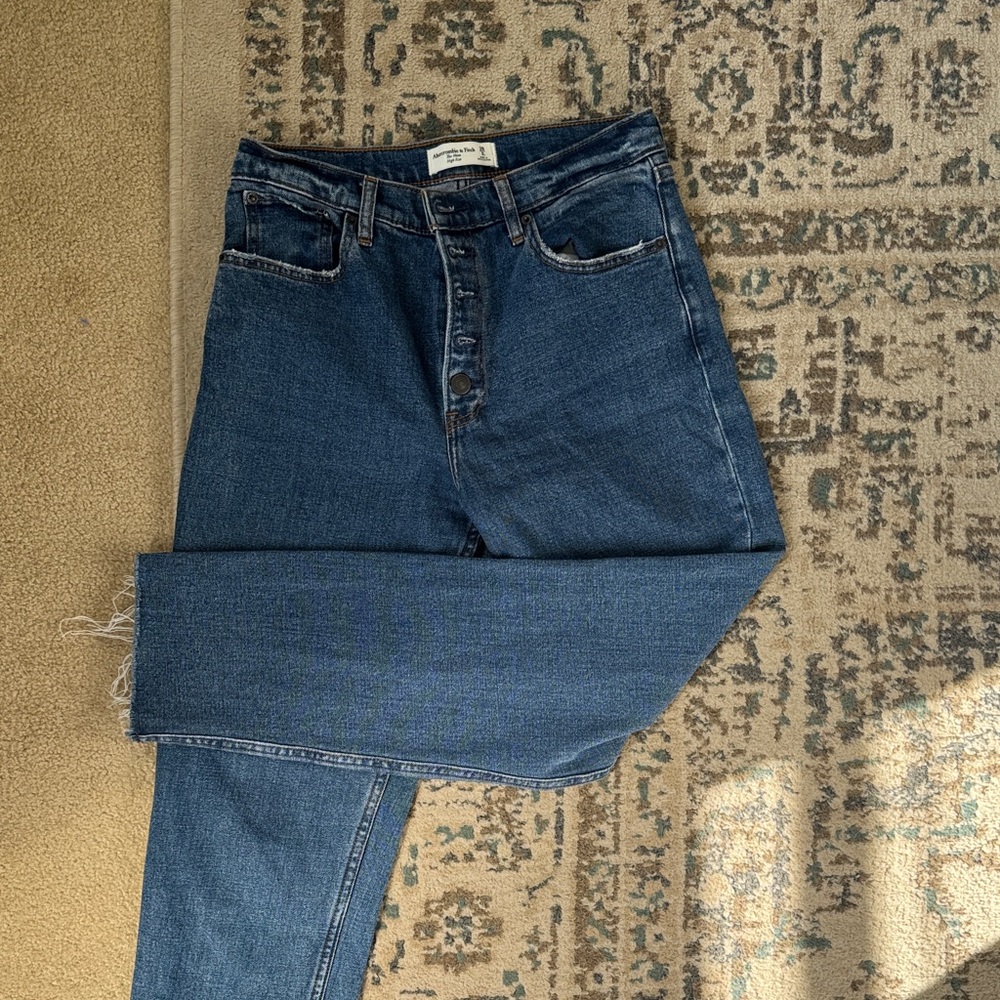 Abercrombie & Fitch High-Rise Straight Jeans - Dark Blue Denim